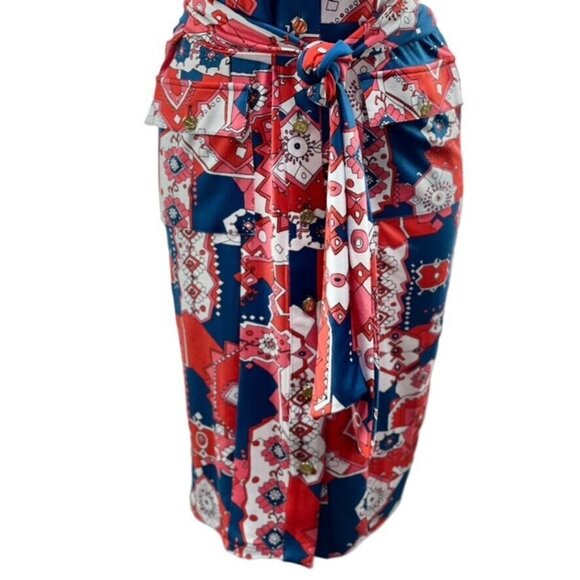 Tracy Negoshian Red & Blue Short Sleeve Collared Dress L - Picture 5 of 14